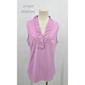 Aryeh Pink Ruffle Neck Sleeveless Top Medium NWT Stretch Athleisure Summer